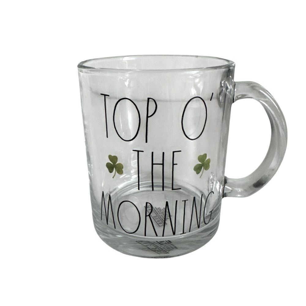 RAE DUNN Top O' The Morning clear glass mug  NWOT